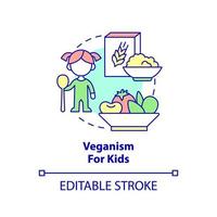 Symbol für das Konzept des Veganismus für Kinder. wichtige Nährstoffe für Kinder. abstrakte Idee des veganen Lebensstils dünne Linie Illustration. isolierte Umrisszeichnung. editierbarer Strich. vektor