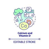 kalcium och vitamin d konceptikon. gröna grönsaker och tofu. källa till näringsämnen abstrakt idé tunn linje illustration. isolerade konturritning. redigerbar linje. vektor