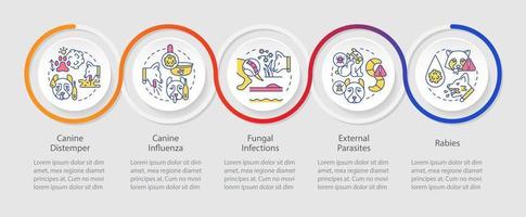 Infografik-Vorlage zum Schutz des Hundes vor Krankheitsschleifen. Hundegrippe. Datenvisualisierung mit 5 Schritten. Info-Diagramm der Prozesszeitachse. Workflow-Layout mit Liniensymbolen. vektor