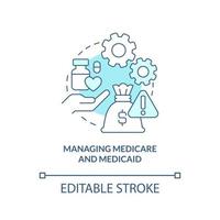 hantera medicinare och medicaid turkos konceptikon. sjukvård svårighet abstrakt idé tunn linje illustration. isolerade konturritning. redigerbar linje. vektor