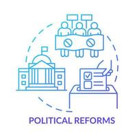 politiska reformer blå gradient koncept ikon. återuppbyggnad nation abstrakt idé tunn linje illustration. effektiva landförbättringar. isolerade konturritning. vektor