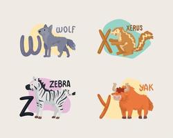 vier kinder alphabet tiere vektor