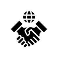 Schwarzes Glyphen-Symbol für internationale Unternehmen. Betriebe im Ausland leiten. Warenexport und -import. internationaler Handel. Schattenbildsymbol auf Leerraum. solides Piktogramm. vektor isolierte illustration