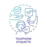 Symbol für das blaue Farbverlaufskonzept der Telefonetikette. Call Center. Kundendienst. Geschäftsetikette abstrakte Idee dünne Linie Illustration. isolierte Umrisszeichnung. vektor