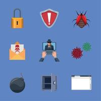 nio ikoner för cyberbedrägeri vektor