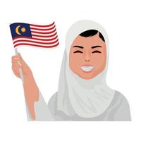 malaiische frau, die flagge schwenkt vektor