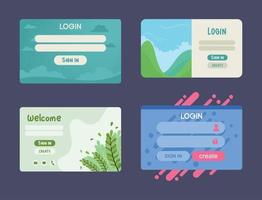 Greifen Sie auf vier Vorlagen für die Anmeldung zu vektor