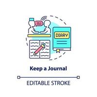 Journal-Konzept-Symbol behalten. Weg zur Traumaüberwindung. Umgang mit ptsd abstrakte Idee dünne Linie Illustration. isolierte Umrisszeichnung. editierbarer Strich. vektor