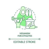 Veganismus für Sportler grünes Konzeptsymbol. Ernährungsplan für Sportler. abstrakte Idee des veganen Lebensstils dünne Linie Illustration. isolierte Umrisszeichnung. editierbarer Strich. vektor