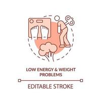 niedrige Energie- und Gewichtsprobleme rotes Konzeptsymbol. pflanzliche Ernährung. nebenwirkung abstrakte idee dünne linie illustration. isolierte Umrisszeichnung. editierbarer Strich. vektor