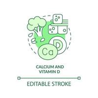 kalcium och vitamin d grönt koncept ikon. gröna grönsaker. källa till näringsämnen abstrakt idé tunn linje illustration. isolerade konturritning. redigerbar linje. vektor