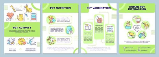 tar hand om husdjur grön broschyr mall. aktivitet och näring. broschyr design med linjära ikoner. 4 vektorlayouter för presentation, årsredovisningar vektor