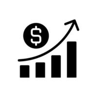 Geschäftsgewinn schwarzes Glyphen-Symbol. Unternehmens-Cashflow. die ökonomische Leistung. finanzielle Bewertung. Unternehmensgewinne. Schattenbildsymbol auf Leerraum. solides Piktogramm. vektor isolierte illustration