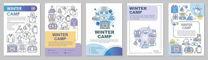 winter, schneecamp, ferienortbroschürenvorlagenlayout. flyer, broschüre, broschürendruckdesign mit linearen illustrationen. Vektorseitenlayouts für Zeitschriften, Geschäftsberichte, Werbeplakate vektor