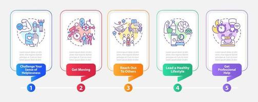 ptsd coping strategier rektangel infografisk mall. återhämtningssätt. datavisualisering med 5 steg. process tidslinje info diagram. arbetsflödeslayout med linjeikoner. vektor