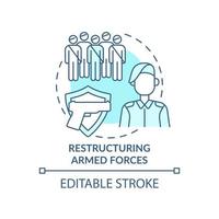 Symbol für das türkisfarbene Konzept der Umstrukturierung der Streitkräfte. Wiederaufbau der Nation aus der abstrakten Idee des Krieges, dünne Linie Illustration. isolierte Umrisszeichnung. editierbarer Strich. vektor