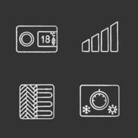 Kreidesymbole für Klimaanlagen gesetzt. digitales Thermostat, Leistungsstufe, Fußbodenheizung, Klimaregelung. isolierte vektortafelillustrationen vektor