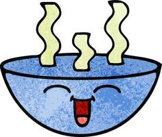 Retro-Grunge-Textur Cartoon Schale mit heißer Suppe vektor