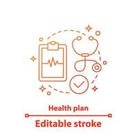 Symbol für das Konzept des Gesundheitsplans. medizinische diagnose idee dünne linie illustration. Diagnosebericht. Patientenkarte. Vektor isoliert Umrisszeichnung. editierbarer Strich