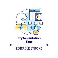 Symbol für das Konzept der Implementierungszeit. robuste energiestrategie abstrakte idee dünne linie illustration. Erfolg und Koordination. isolierte Umrisszeichnung. editierbarer Strich. vektor