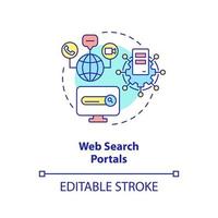 webbsökning portaler koncept ikon. informationssektorn komponent abstrakt idé tunn linje illustration. sökmotorer, forum. isolerade konturritning. redigerbar linje. vektor