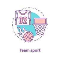 Basketball-Konzept-Symbol. mannschaftssportidee dünne linie illustration. Basketballball, Platz, T-Shirt. Vektor isoliert Umrisszeichnung