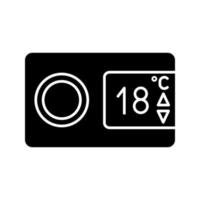 digital termostat glyfikon. siluett symbol. klimatkontroll display. temperaturreglering. fjärrkontroll för luftkonditionering. negativt utrymme. vektor isolerade illustration