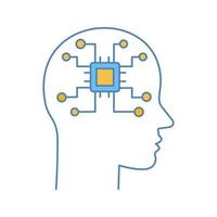 artificiell intelligens färgikon. robot. mänskligt huvud med chip digitalt nätverk. robotik. isolerade vektor illustration