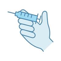 Injektionsfarbsymbol. Hand, die Spritze hält. Neurotoxin-Injektion. Impfung. Behandlung. isolierte vektorillustration vektor