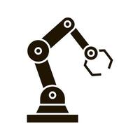 industrielles Roboterarm-Glyphen-Symbol. Roboterhand. Silhouettensymbol. negativer Raum. vektor isolierte illustration