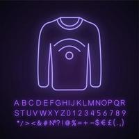 nfc kleidung neonlicht symbol. Sweatshirt für Nahfeldkommunikation. leuchtendes zeichen mit alphabet, zahlen und symbolen. RFID-Tag. berührungslose Technologie. NFC-Jumper. vektor isolierte illustration