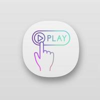 Play-Taste Klicken Sie auf das App-Symbol. ui ux-benutzeroberfläche. Multimedia-Player. starten, starten. Hand drückender Knopf. Web- oder mobile Anwendung. vektor isolierte illustration