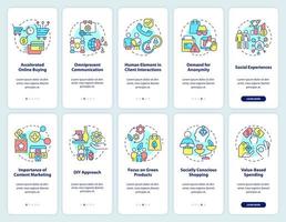 kundenbedarf beim onboarding mobiler app-bildschirmset. Client-Verhaltenstrends Walkthrough 5 Schritte grafische Anleitungsseiten mit linearen Konzepten. ui, ux, gui-Vorlage. vektor