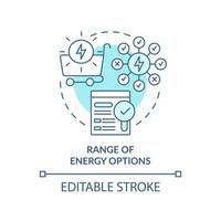 Angebot an Energieoptionen türkisfarbenes Konzeptsymbol. energiestrategie schlüsselkomponente abstrakte idee dünne linie illustration. isolierte Umrisszeichnung. editierbarer Strich. vektor