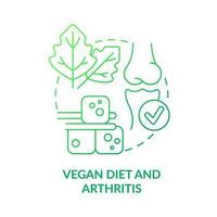 Symbol für vegane Ernährung und Arthritis mit grünem Farbverlauf. reduzieren Schmerzen und Schwellungen. Veganismus und Krankheit abstrakte Idee dünne Linie Illustration. isolierte Umrisszeichnung. vektor