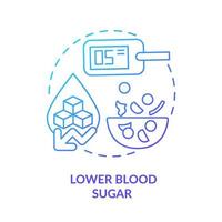 lägre blodsocker blå gradient konceptikon. förebyggande av diabetes. fördelen med hälsosam vegansk kost abstrakt idé tunn linje illustration. isolerade konturritning. vektor