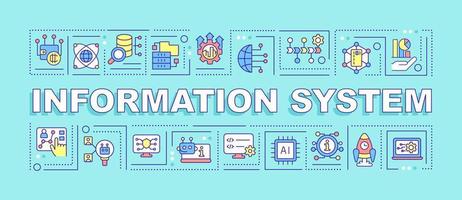 Informationssystem Wortkonzepte türkisfarbenes Banner. Computerbasierte Daten. Infografiken mit Symbolen auf farbigem Hintergrund. isolierte Typografie. Vektorillustration mit Text. vektor