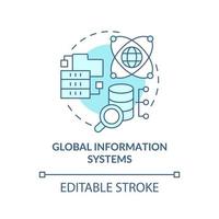 Symbol für das türkisfarbene Konzept globaler Informationssysteme. speichern und analysieren von daten abstrakte idee dünne linie illustration. isolierte Umrisszeichnung. editierbarer Strich. vektor