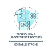 teknik och algoritmiska processer turkos konceptikon. info system interaktion abstrakt idé tunn linje illustration. isolerade konturritning. redigerbar linje. vektor