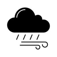 Glyphensymbol für regnerisches und windiges Wetter. Regen und Wind. Sturm. stürmisch. Starkregen. Wettervorhersage. Silhouettensymbol. negativer Raum. vektor isolierte illustration