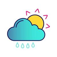 Regen mit Symbol für die Sonnenfarbe. sonniges und regnerisches Wetter. leichter Regen. Nieselregen, Schauer. Wolke, Sonne und Regentropfen. Wettervorhersage. isolierte Vektorillustration vektor