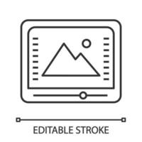 lineares Symbol für Farbkorrektur und Einstufung. Foto, Videobearbeitung. dünne Liniendarstellung. Kinematographie. Farbmanagement. Kontursymbol. Vektor isoliert Umrisszeichnung. editierbarer Strich