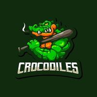 krokodil som bär en logotyp för basebollträmaskot vektor