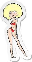 Retro-Distressed-Aufkleber einer Cartoon-Frau im Bikini vektor