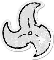 bedrövad klistermärke tecknad doodle av en enda ninja kastande stjärna vektor