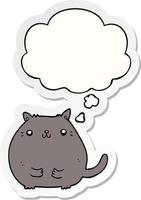 tecknad katt och tankebubbla som ett tryckt klistermärke vektor