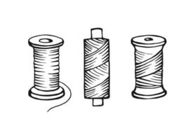 Spulen mit Fäden zum Nähen. Skizze in grafischer Technik. Vektor-Illustration. vektor