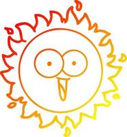 warme Gradientenlinie, die glückliche Cartoon-Sonne zeichnet vektor