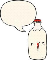 söt tecknad mjölkflaska och pratbubbla i serietidningsstil vektor