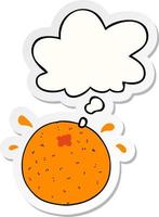 Cartoon Orange und Gedankenblase als bedruckter Aufkleber vektor